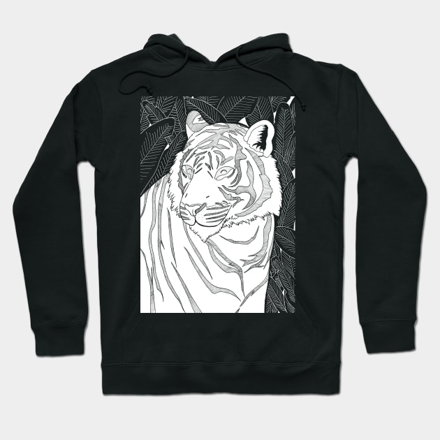 Tiger in the jungle (Black and white) Hoodie by Swadeillustrations